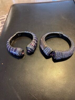 Purple Crystal Hinge Bangle Bracelet Set - Women Jewelry